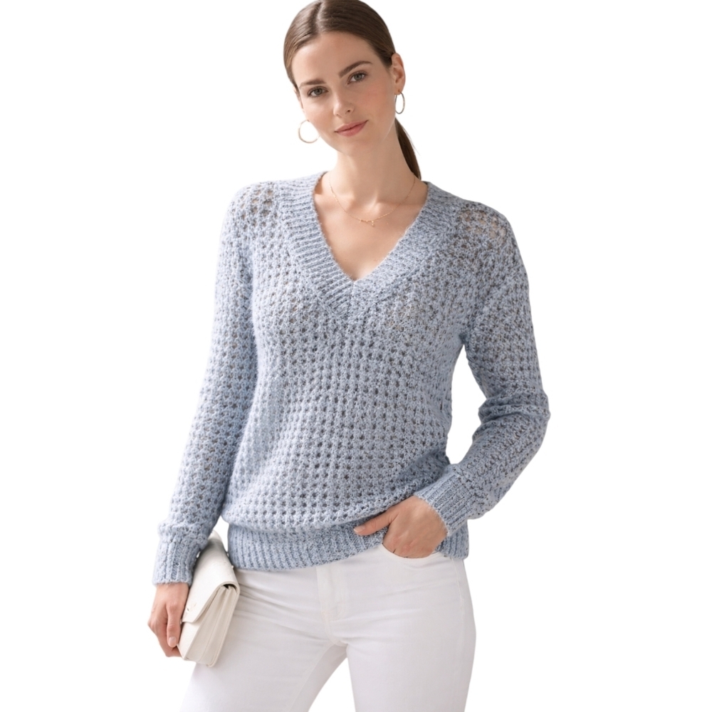 White House Black Market Open Knit Sequin Sweater Blue Size L Open To Offers